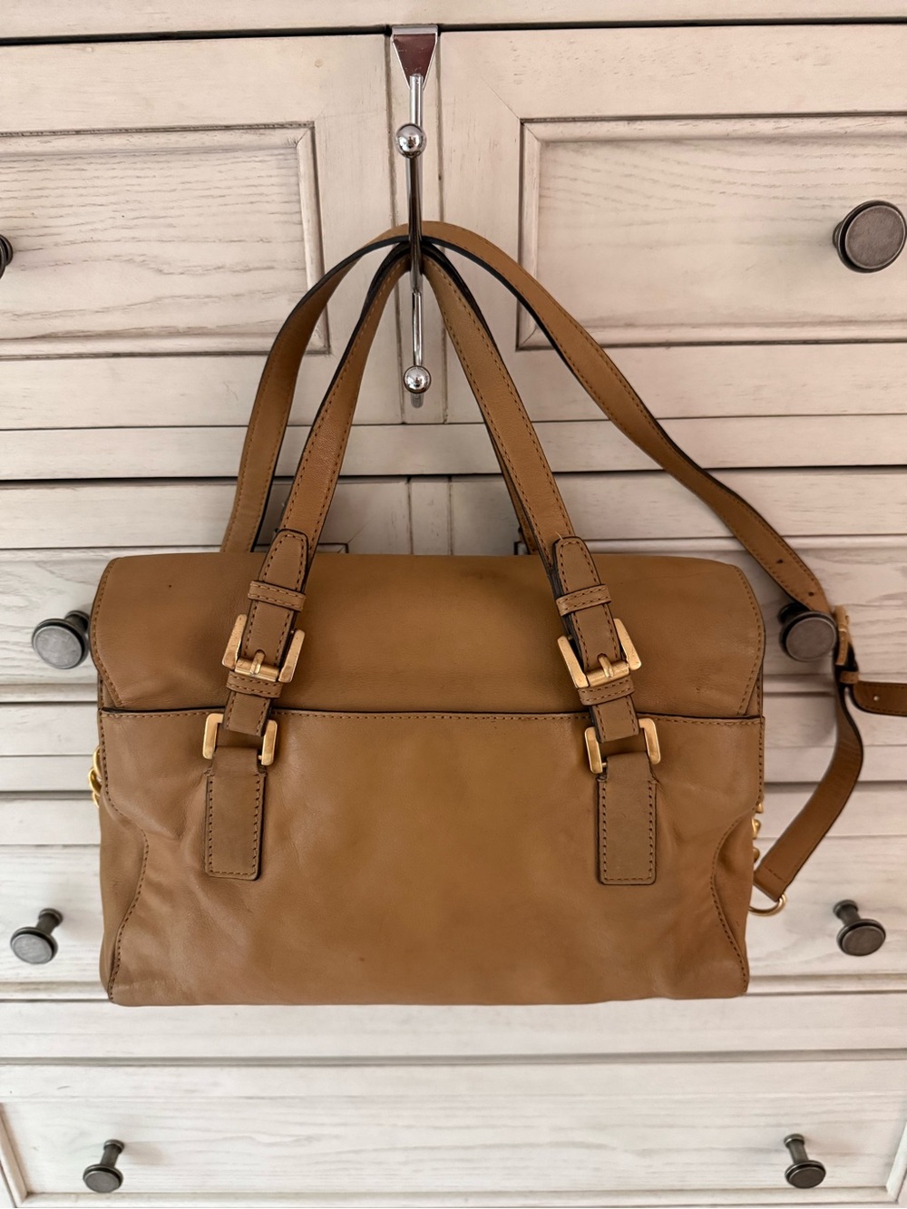MICHAEL KORS Gosford Satchel Bag tan leather. Shoulder Bag with Gold hardware - Picture 3 of 15